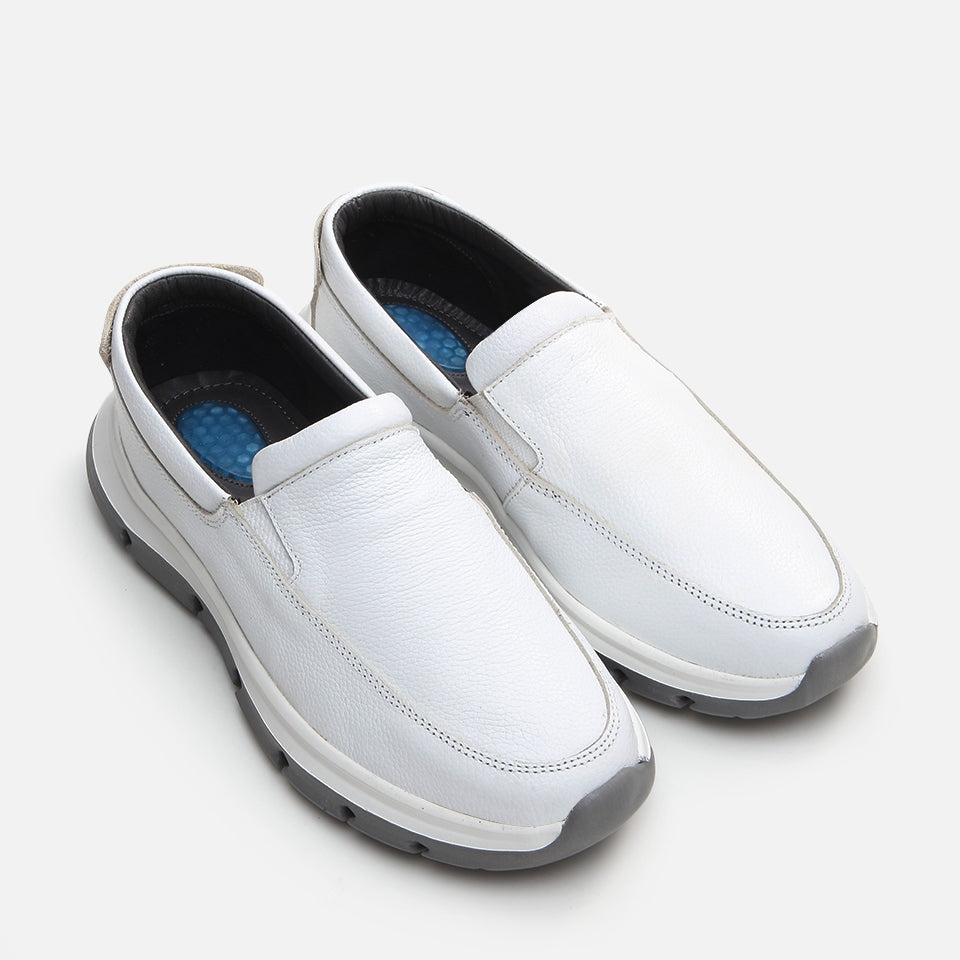 Genuine Leather White Men's Sneakers