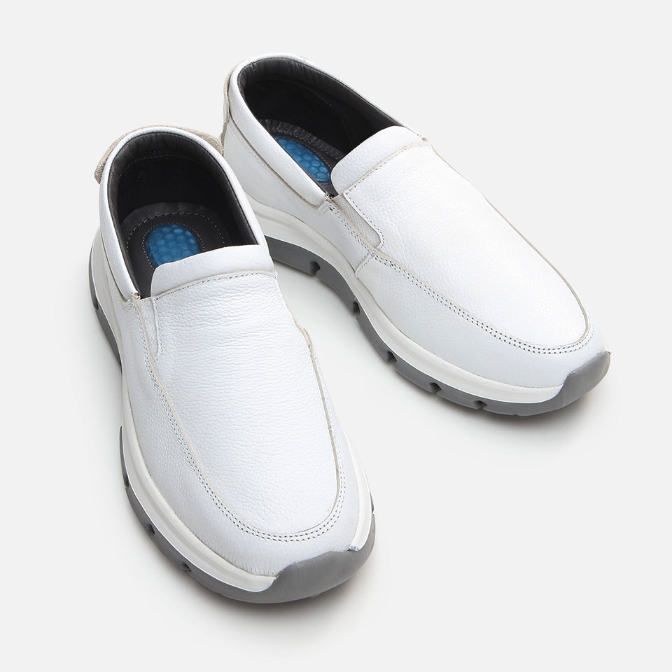 Genuine Leather White Men's Sneakers