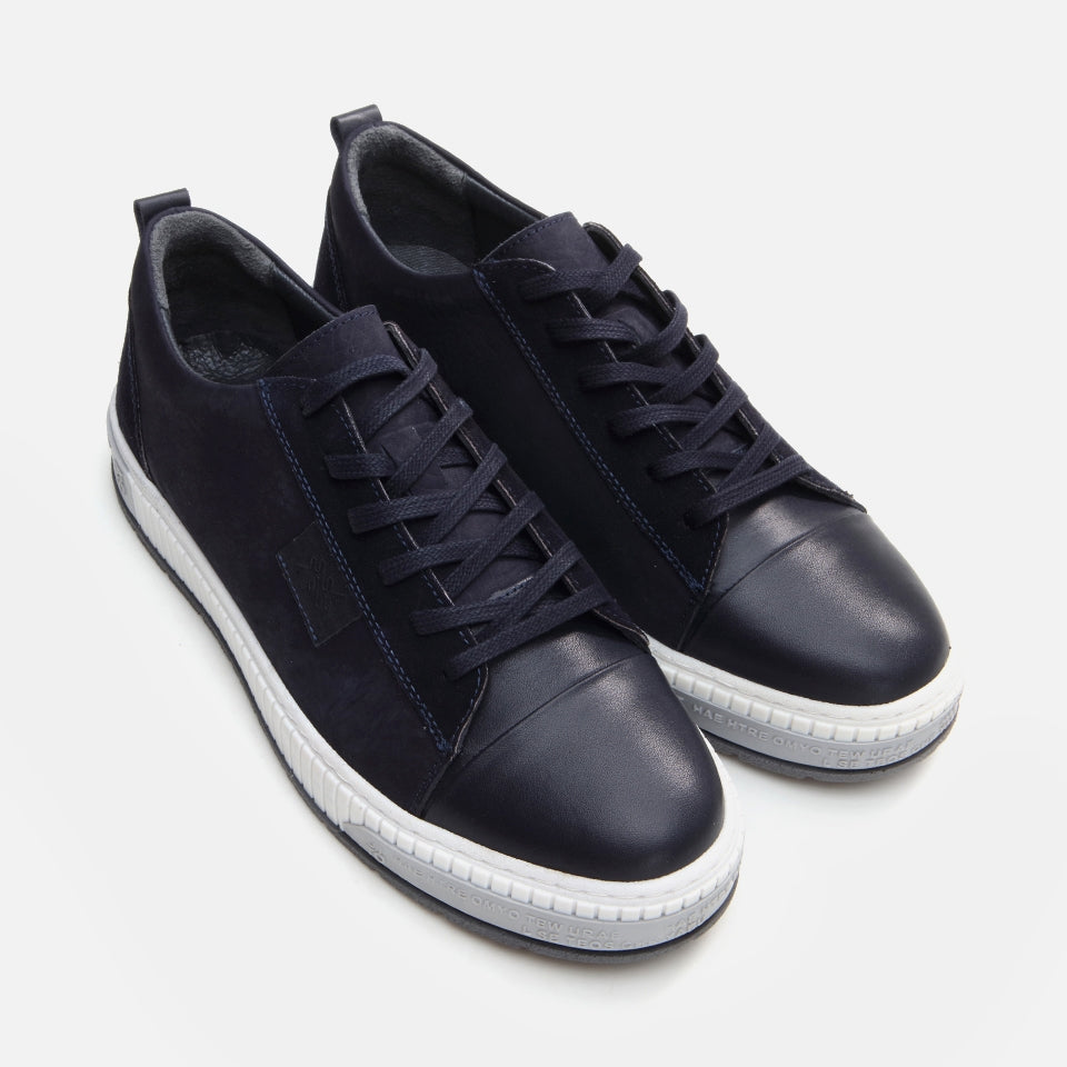 Genuine Leather Navy Blue Men's Casual Shoes