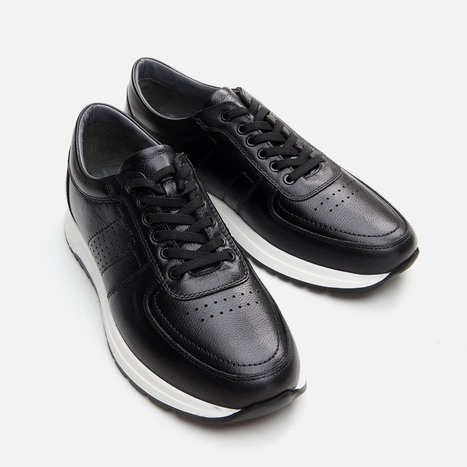 Genuine Leather Black Men's Sports Shoes