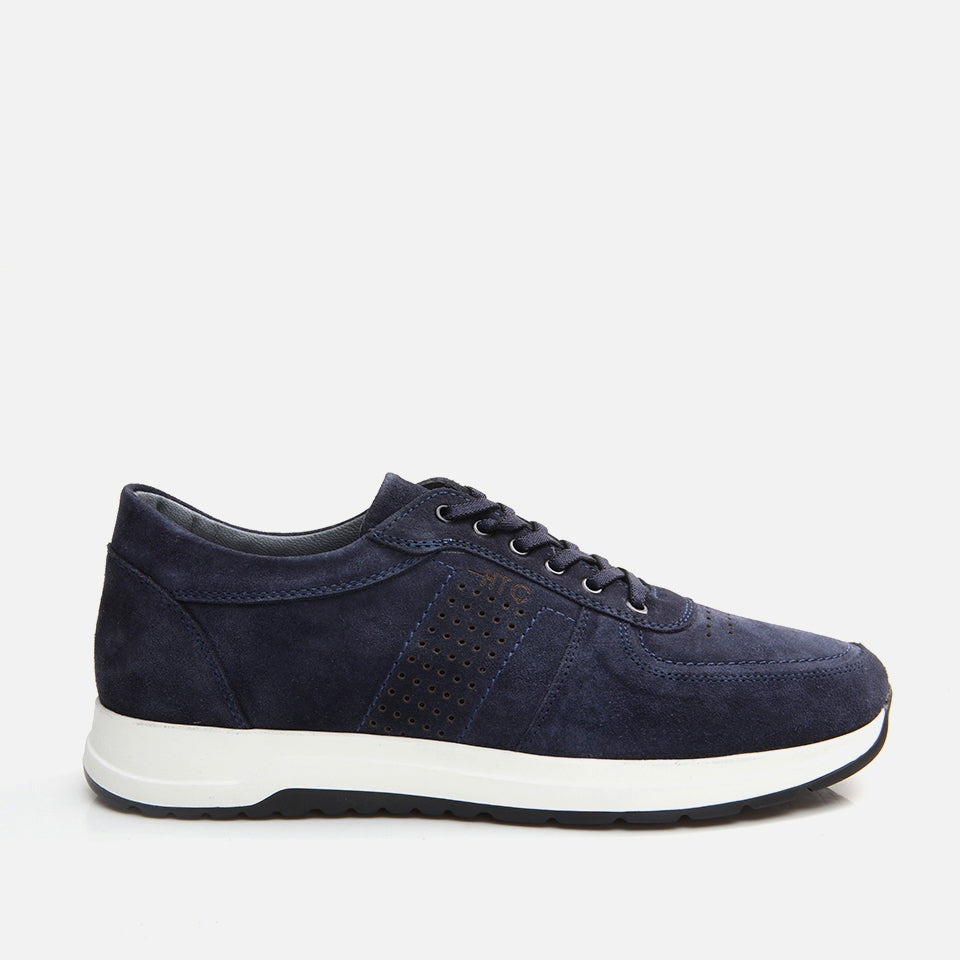 Genuine Leather Navy Blue Men's Sports Shoes