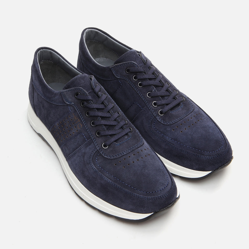 Genuine Leather Navy Blue Men's Sports Shoes