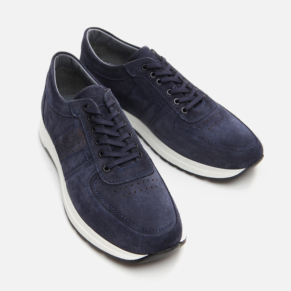 Genuine Leather Navy Blue Men's Sports Shoes