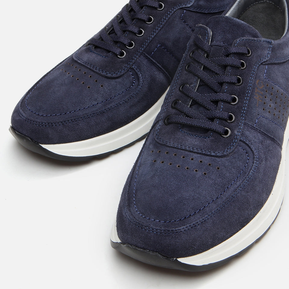 Genuine Leather Navy Blue Men's Sports Shoes