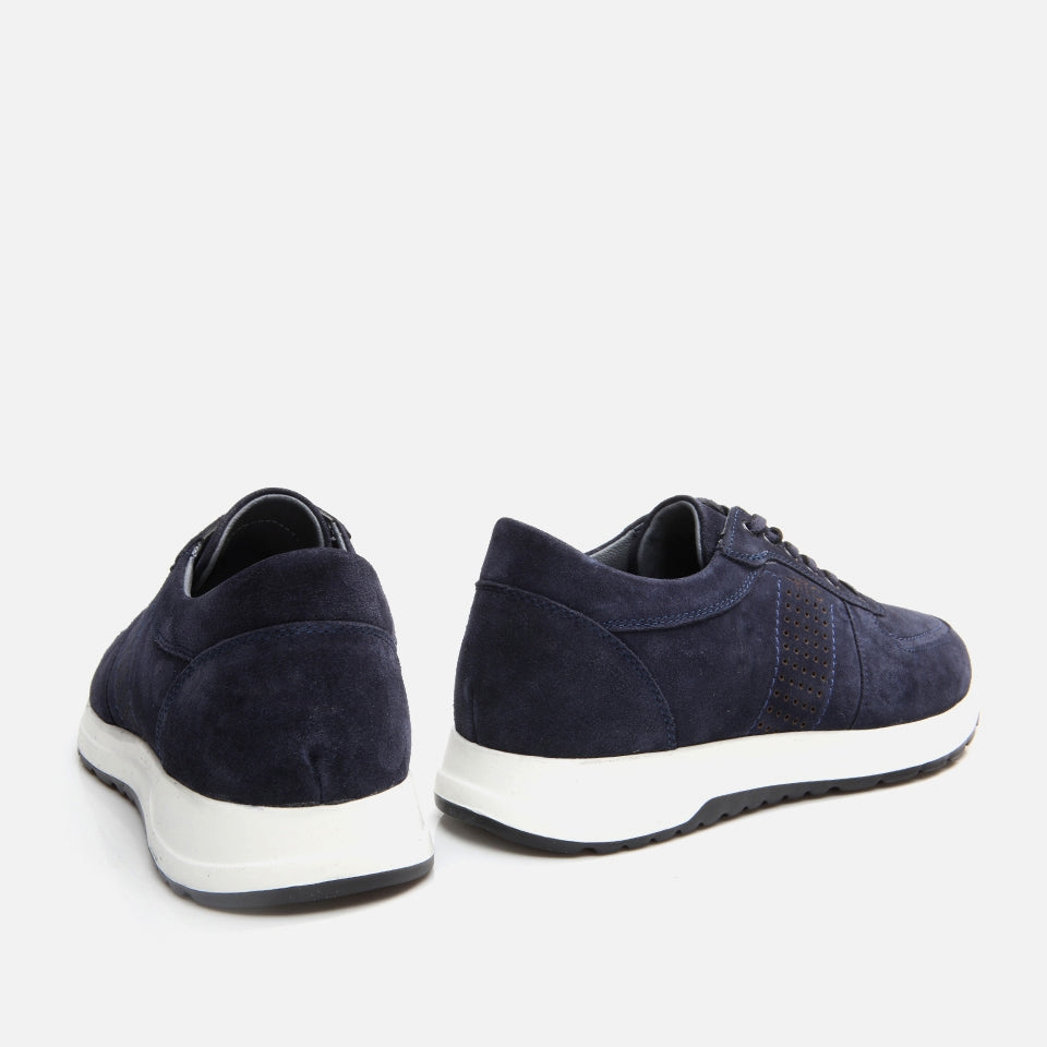 Genuine Leather Navy Blue Men's Sports Shoes