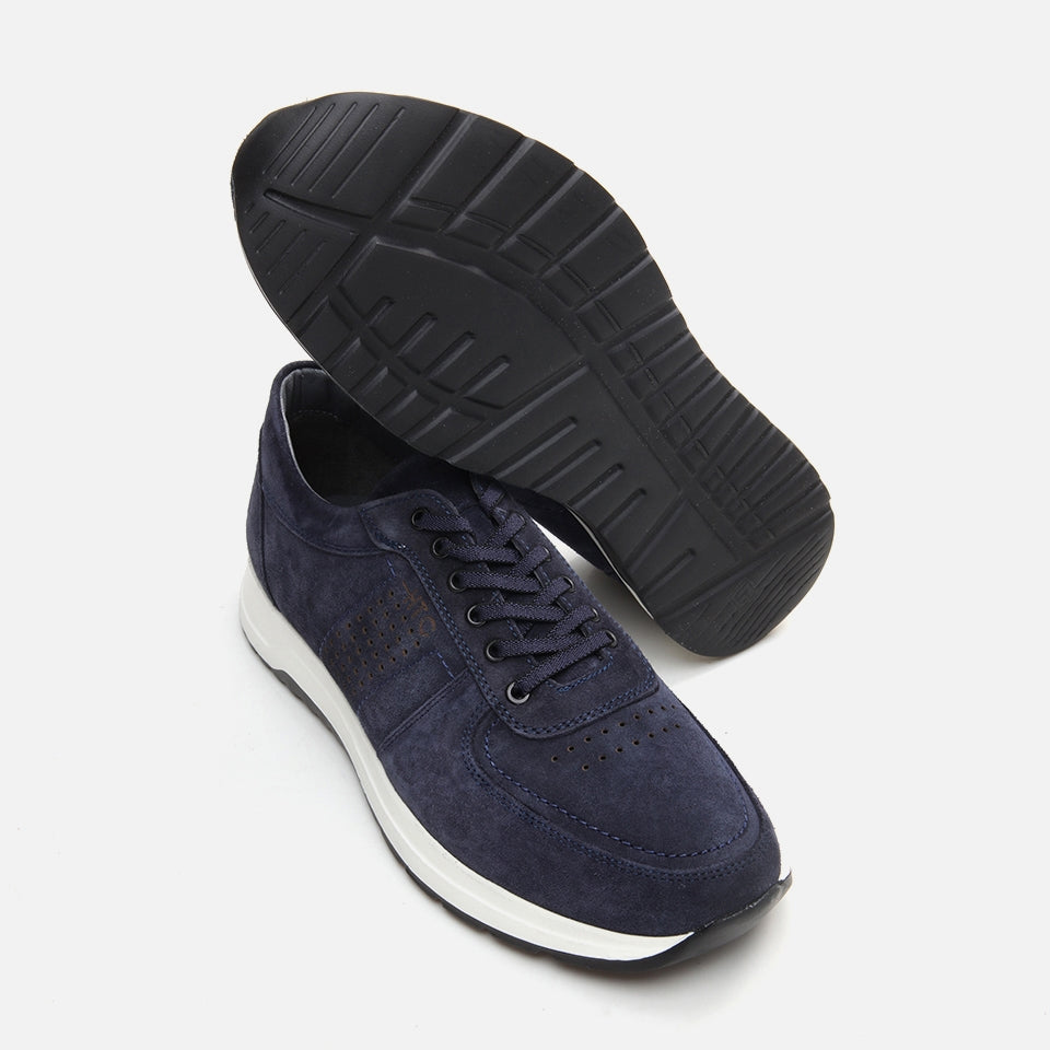 Genuine Leather Navy Blue Men's Sports Shoes