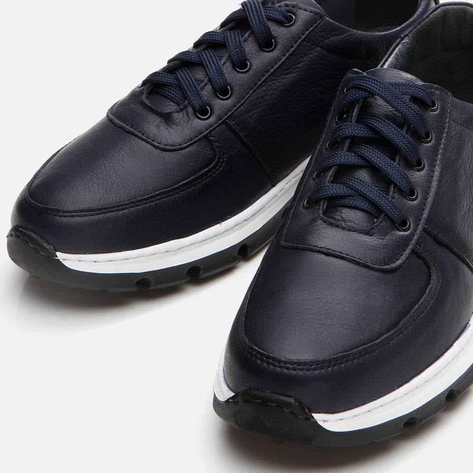 Genuine Leather Navy Blue Men's Casual Shoes