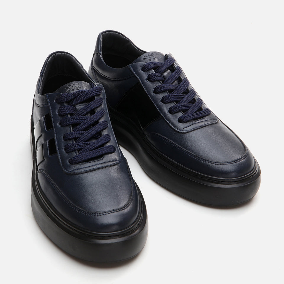 Genuine Leather Navy Blue Men's Casual Shoes