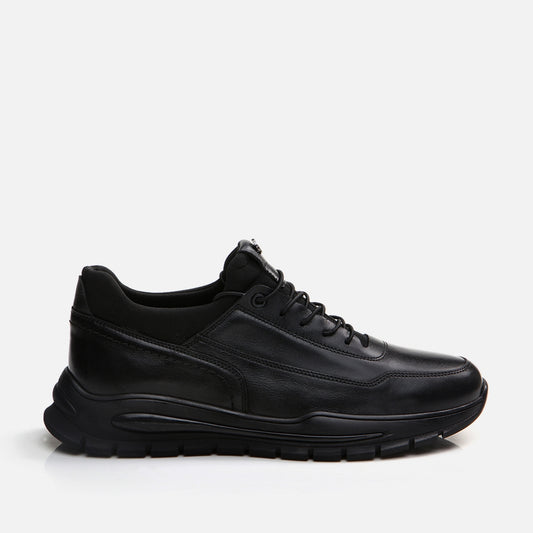 Genuine Leather Black Men's Sports Shoe